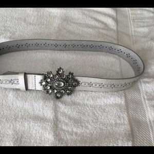 White House black market Beautiful Silver Leather Belt with studded buckle